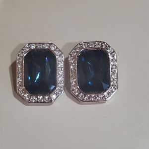 KJL Kenneth Jay Lane faux blue sapphire crystal clip on earrings.